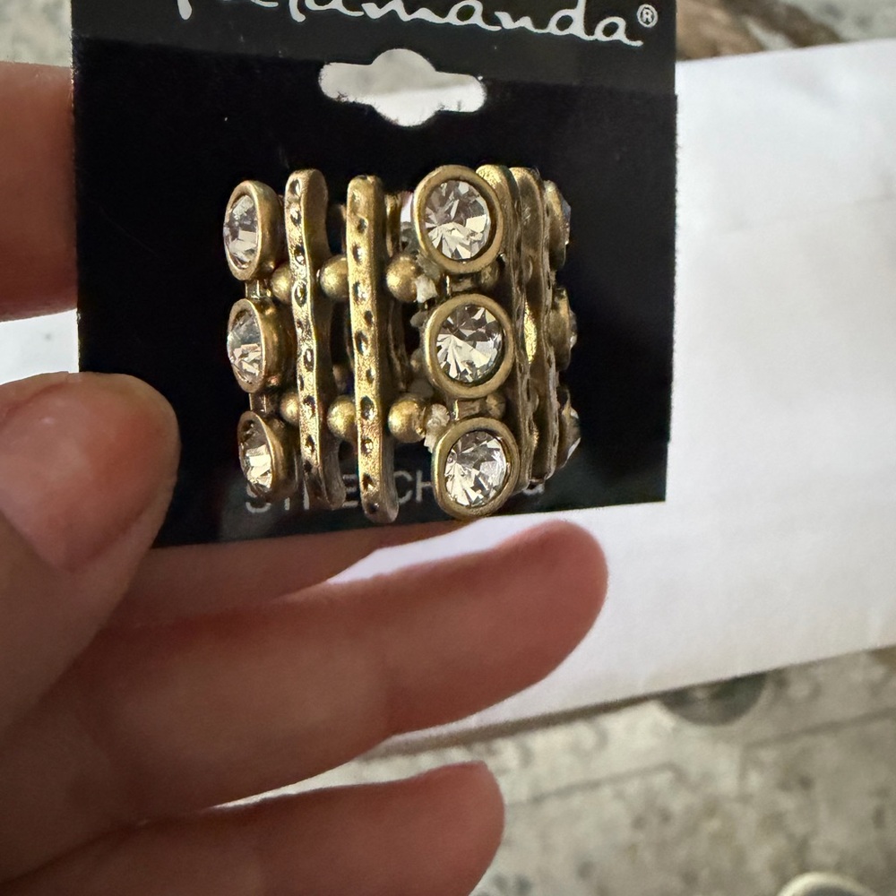 Gold-Tone Stretch Ring with Clear Crystal Accents